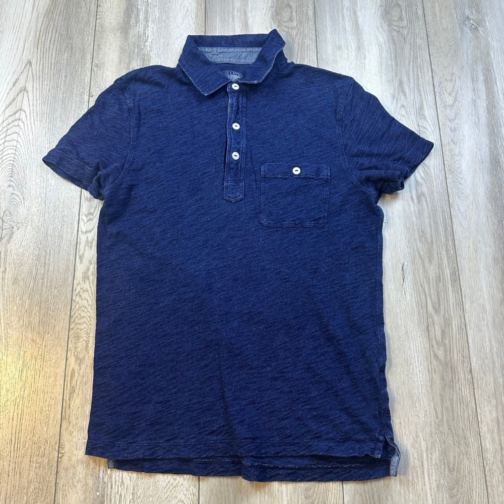 Wallace & Barnes Polo Shirt Mens Small Indigo Blue Pocket Cotton Preppy Slim